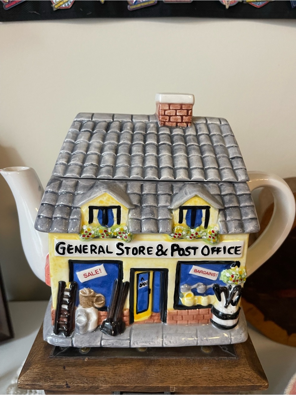 General Store & Post Office Cottage Teapot - Yellow and Gray